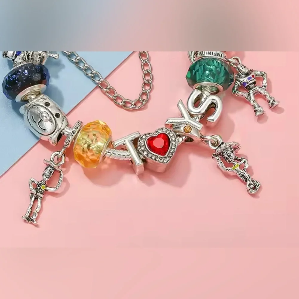 925 Sterling Silver Various Toy Story Characters Themed Loaded Charm Bracelet